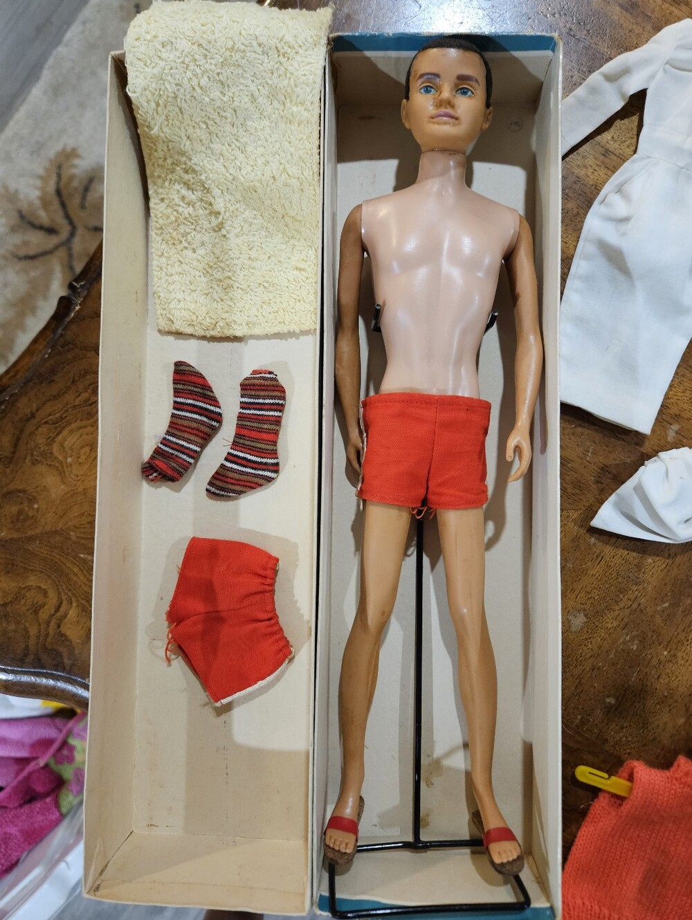 Vintage 1961 Mattel Ken Doll  Brunette Flocked Hair In Box w/ Extras